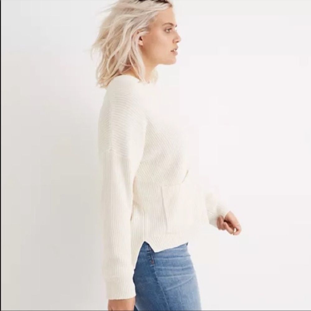 Madewell Patch Pocket Chunky Pullover Sweater Cre… - image 2